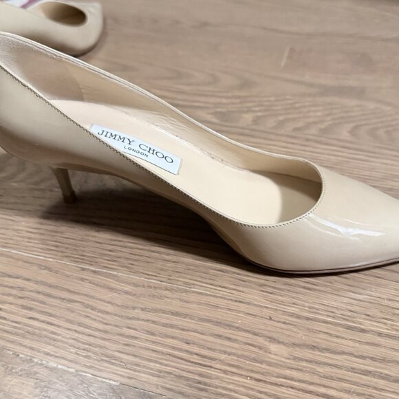 Jimmy Choo Nude Patent Leather Pointed Toe Pumps - Picture 10 of 16